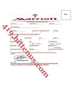 Marriott Hotels Visa Application Form